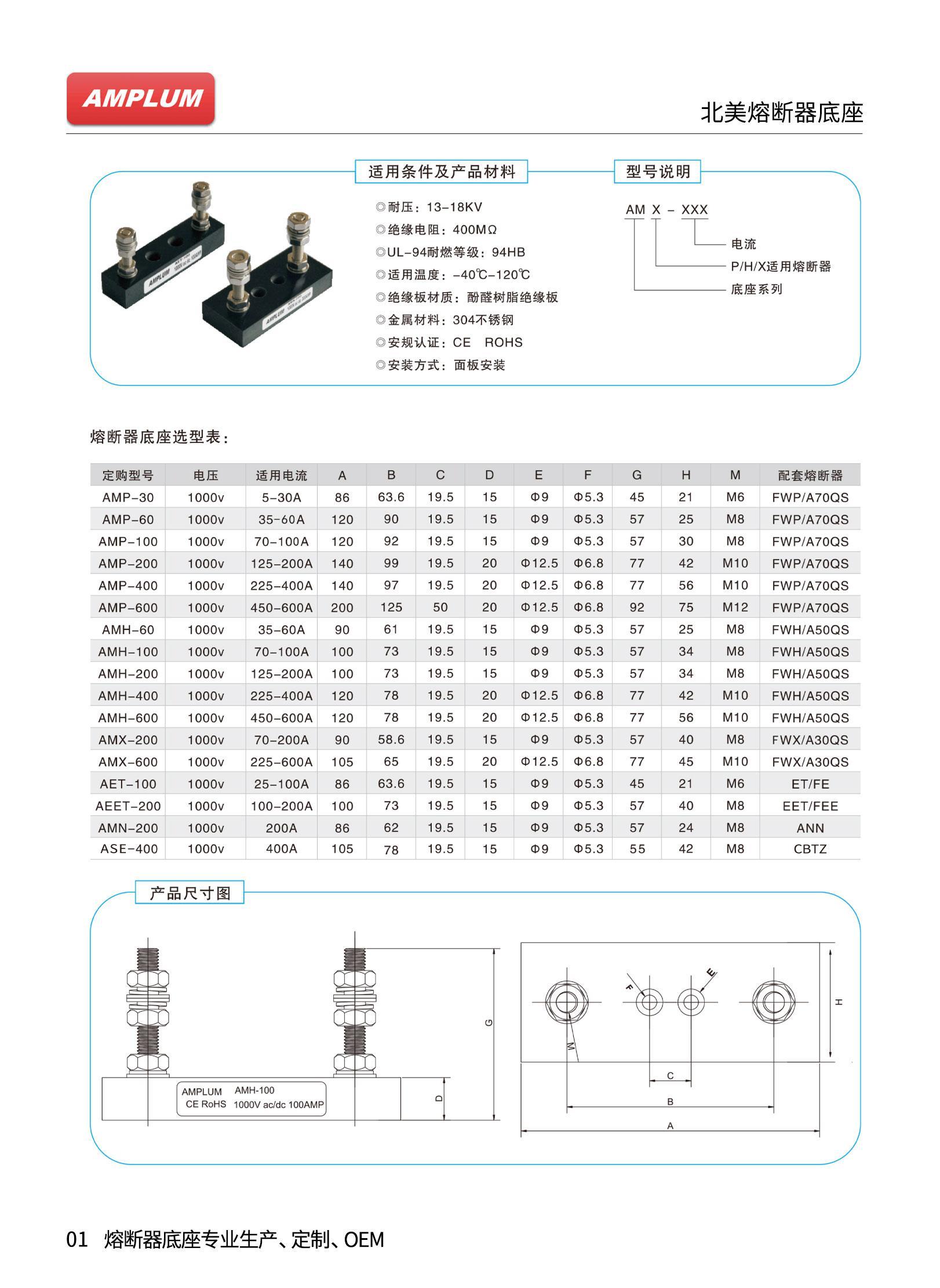 AMH-400固定式熔斷器底座技術參數(shù)